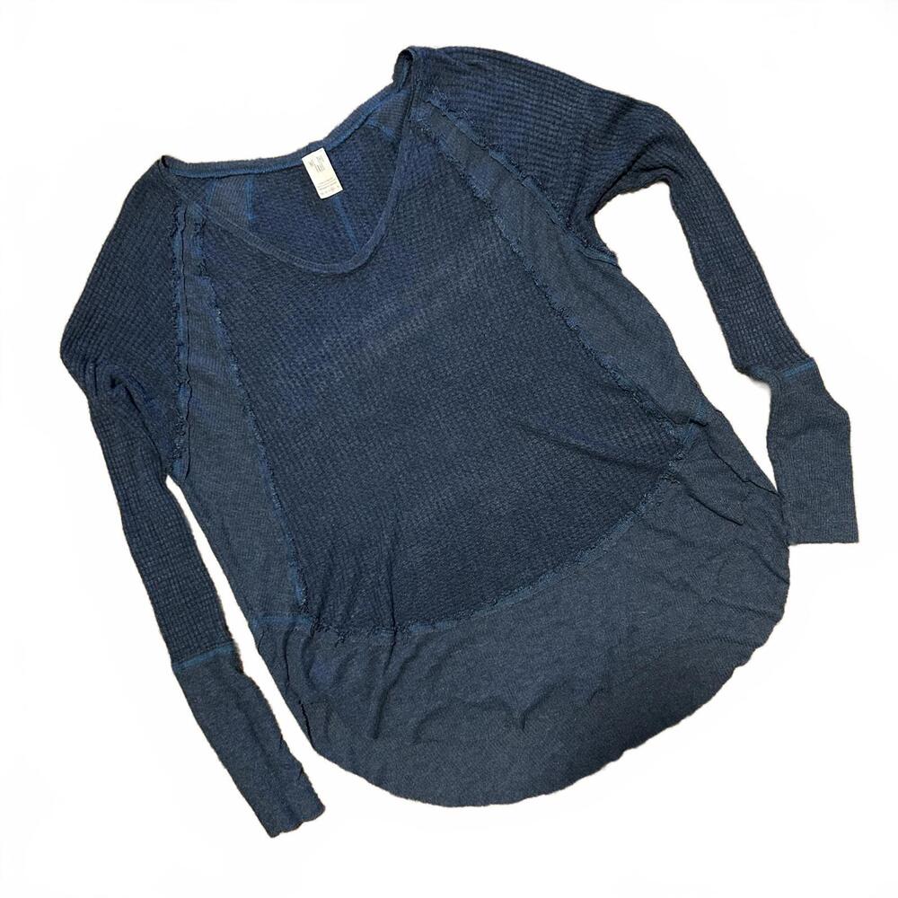Free People Waffle Knit soft stretchy long sleeve lagenlook blue Medium